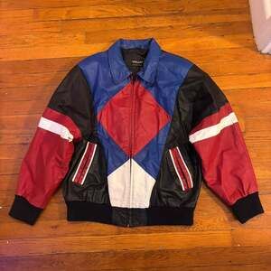 Pelle Pelle Vintage 90s Color Block Baseball Leather Bomber Jacket